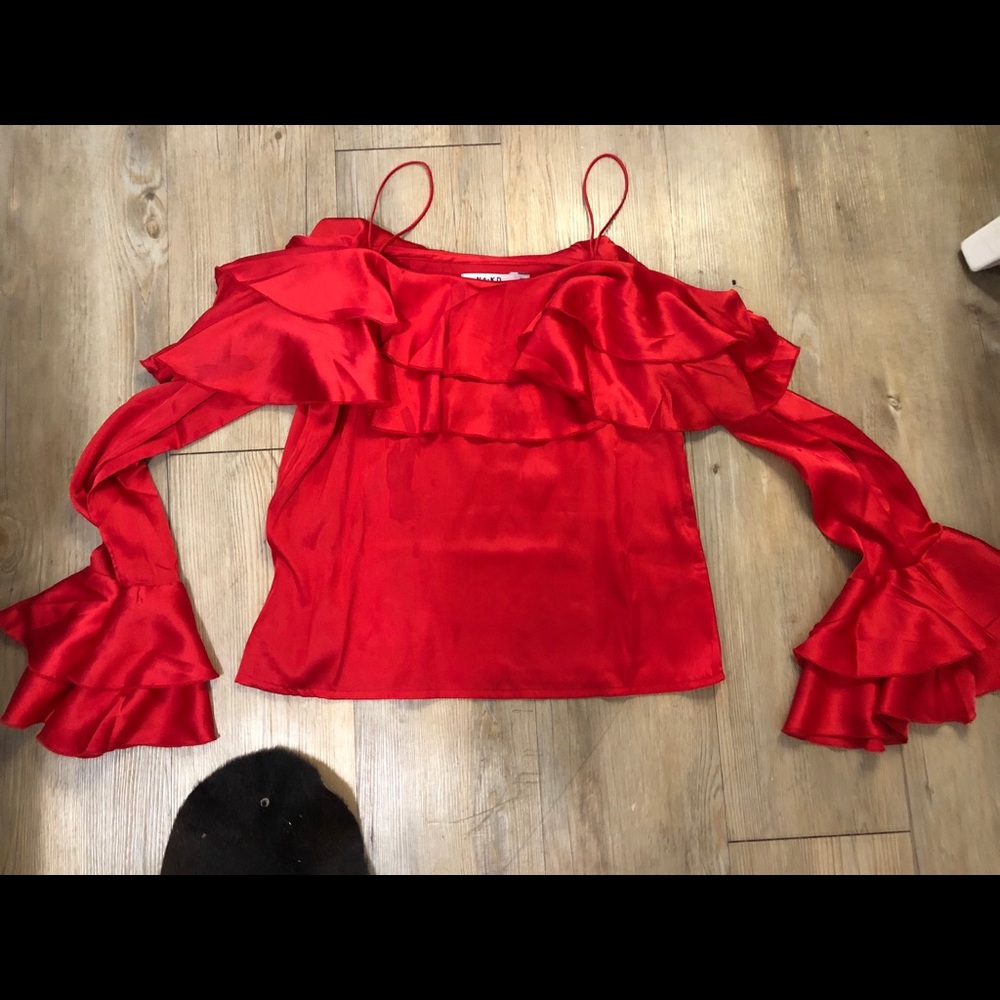 silk off the shoulder ruffle top